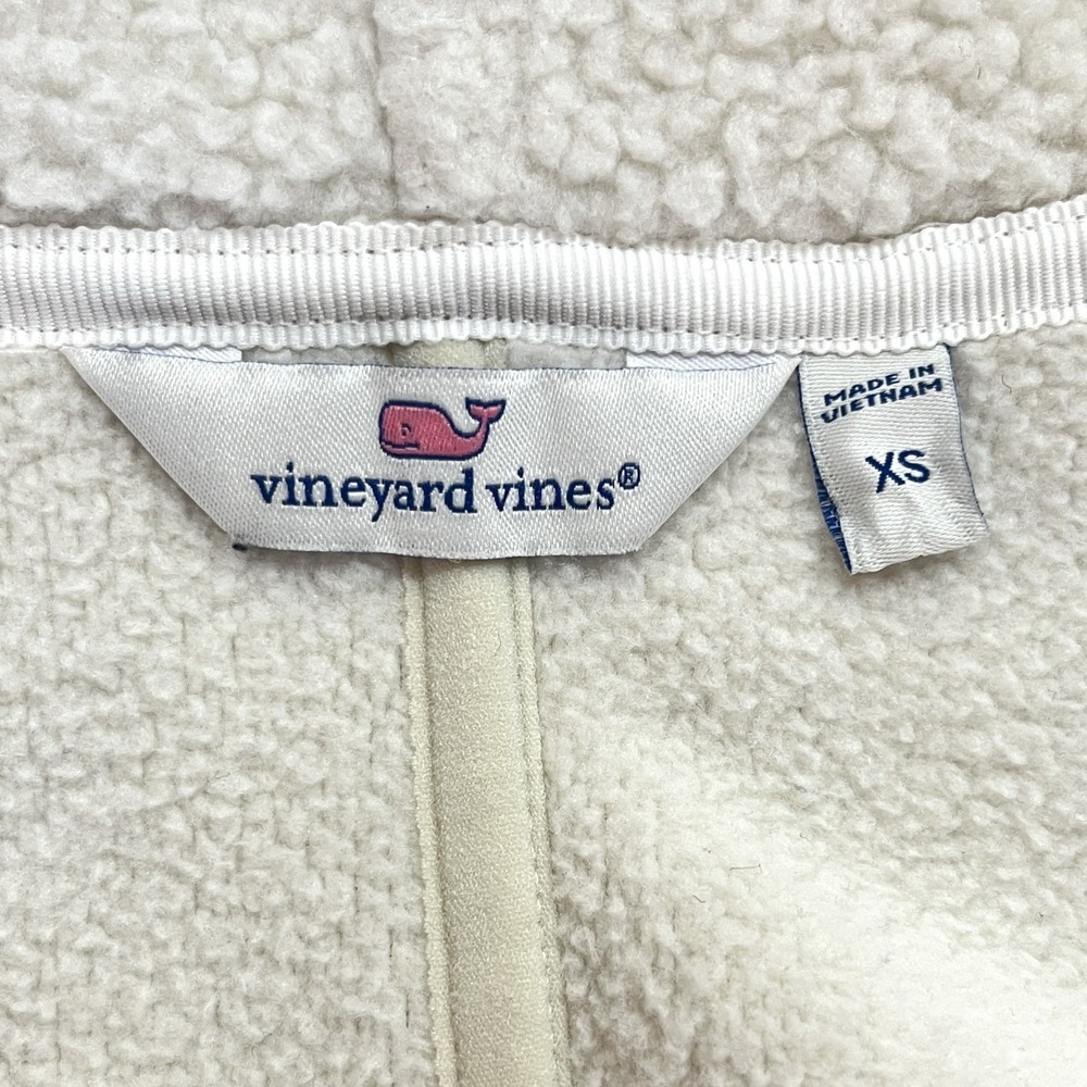 Vineyard Vines Open Front Fleece Vest Womens XS Ivory Oversize Long Length Shawl - Picture 6 of 9